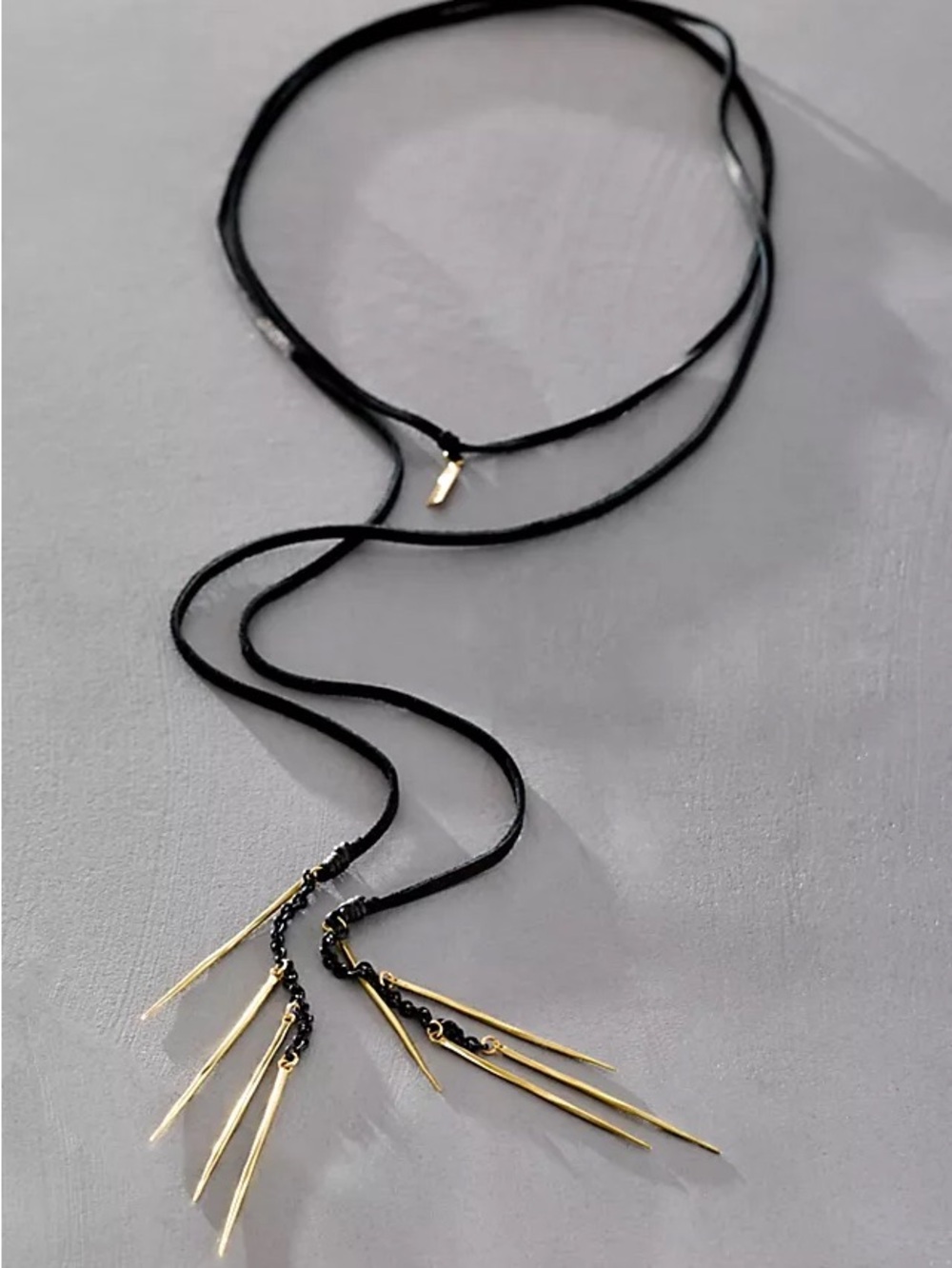 K/ller Leather Lariat With Twist Spike Fringe Brass